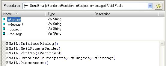 Screenshot: The completed SendEmail procedure.